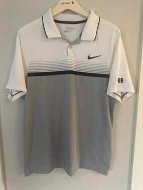 Nike Golf Tour Performance Men’s White and Gray Striped Polo